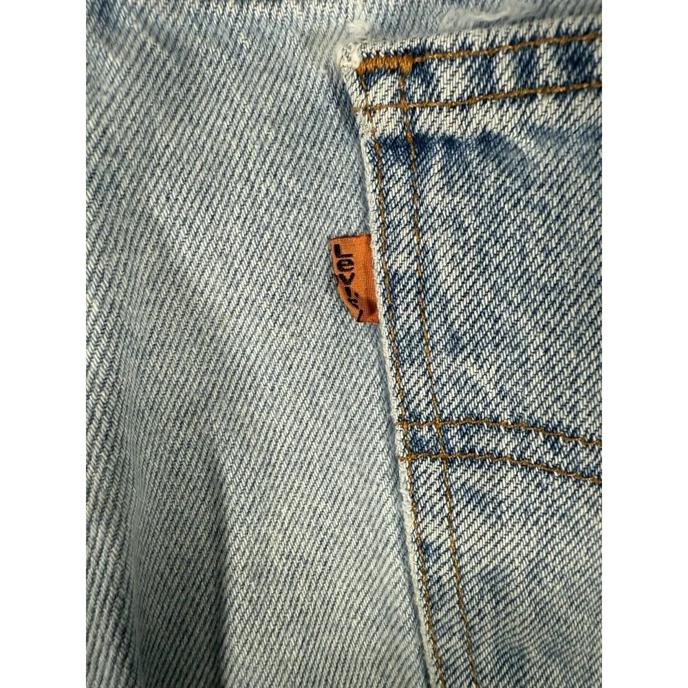 Levis 505 Jean Shorts Mens 38 Distressed Denim Orange Tab 90s Vtg Made‎ In USA